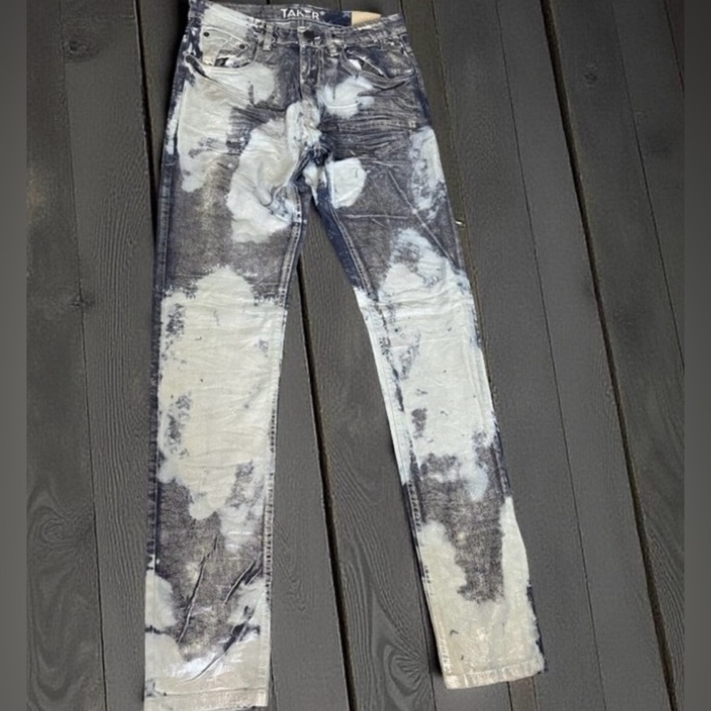 Taker Silver Stretch Slim Fit Jeans W30 L32 Mens Streetwear Denim NWT Unique !!!